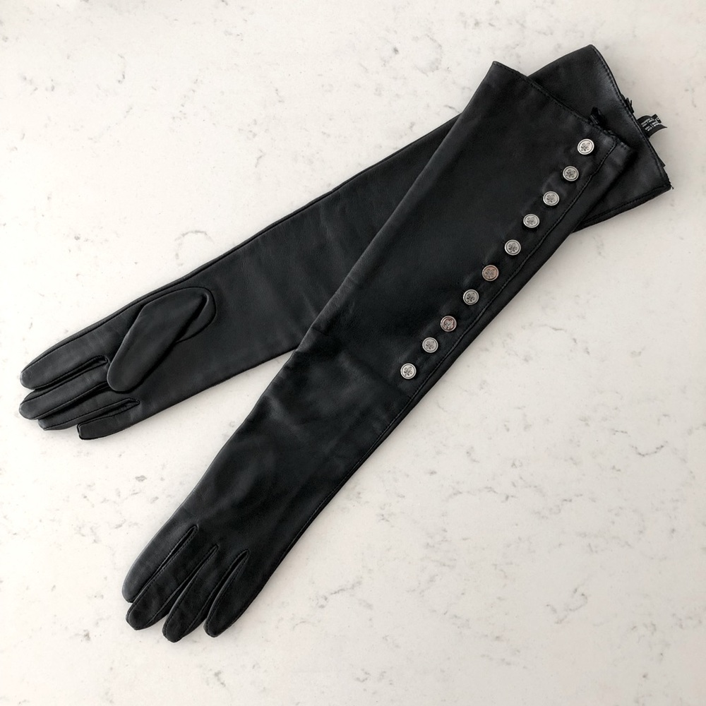 Club Monaco Black Genuine Leather Long Couture Gloves